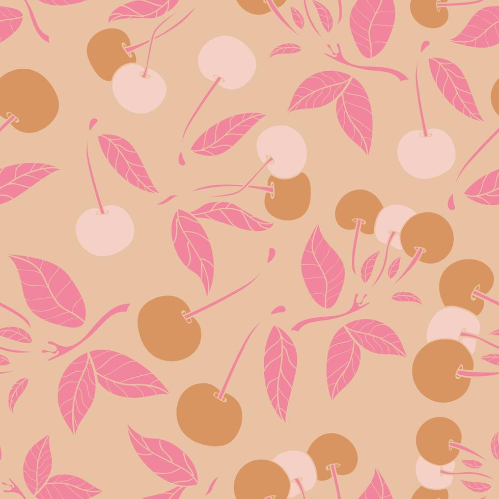 Cherry seamless pattern design. Beautifull tropical berries seamless pattern design. Tropical fruites and leaves seamless pattern background. vector