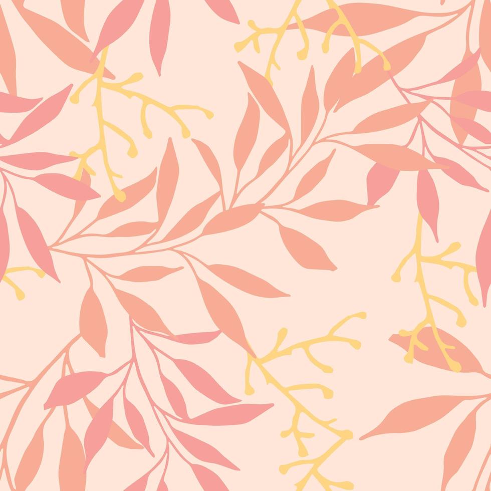 Branches and leaves repeat pattern design. Hand-drawn background. Botanical pattern for wrapping paper or fabric. vector