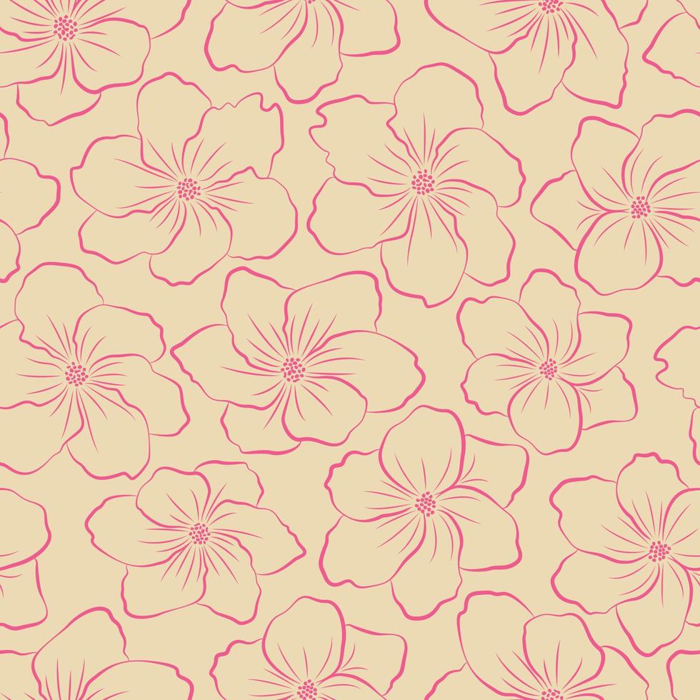 diseño de patrones sin fisuras de flores tropicales modernas. de patrones sin fisuras con flores y hojas de primavera. fondo dibujado a mano. patrón floral para papel tapiz o tela. azulejo botánico. vector