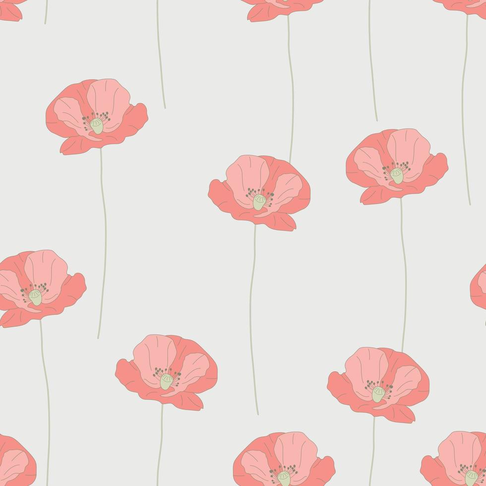 Modern wild flowers seamless pattern design. Seamless pattern with spring poppy flowers and leaves. Hand drawn background. floral pattern for wallpaper or fabric. Botanic Tile. vector