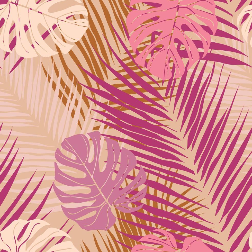 Beautiful tropical leaves branch  seamless pattern design. Tropical leaves, monstera leaf seamless floral pattern background. Trendy brazilian illustration. Spring summer design for fashion, prints vector
