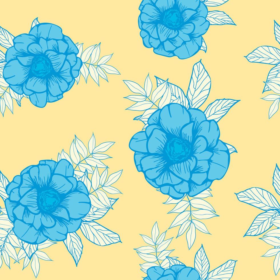 Anemone flowers and leaves seamless pattern background. Tropical nature wrapping paper or textile design. Beautiful print with hand-drawn exotic plants. vector