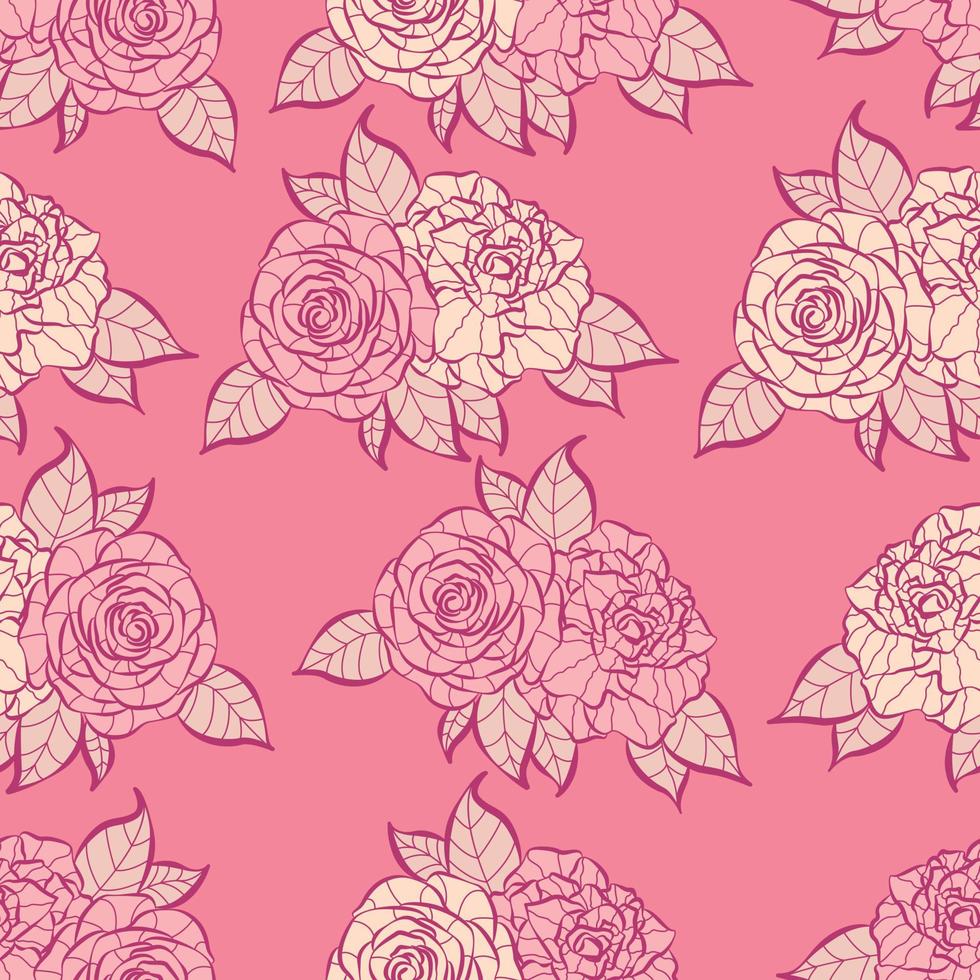 Modern tropical rose flowers seamless pattern design. Seamless pattern with spring flowers and leaves. Hand drawn background. floral pattern for wallpaper or fabric. Botanic Tile. vector