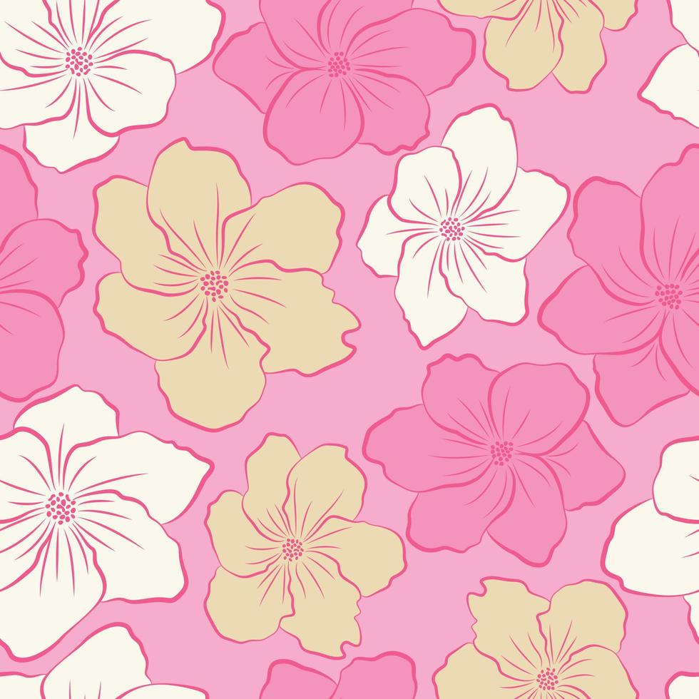 Modern tropical flowers seamless pattern design. Seamless pattern with spring flowers and leaves. Hand drawn background. floral pattern for wallpaper or fabric. Botanic Tile. vector