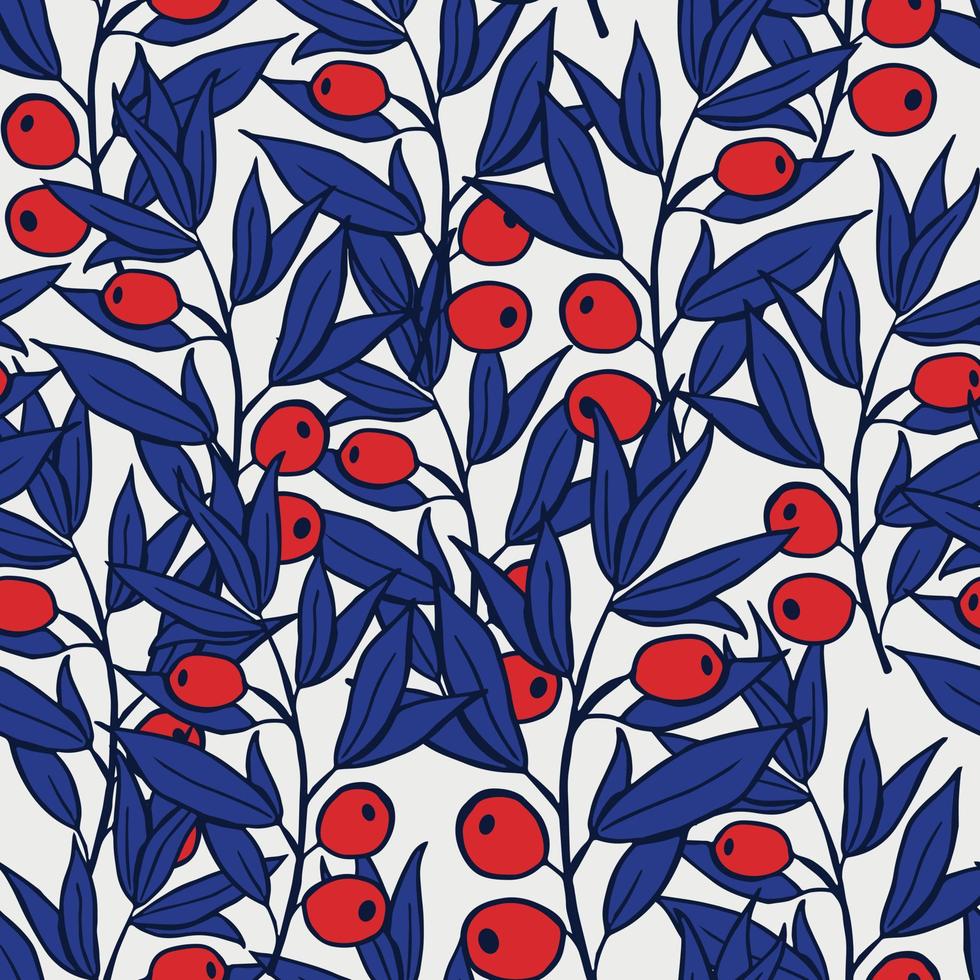 Seamless Christmas pattern with spruce branches. berries and stars. Vector illustration.