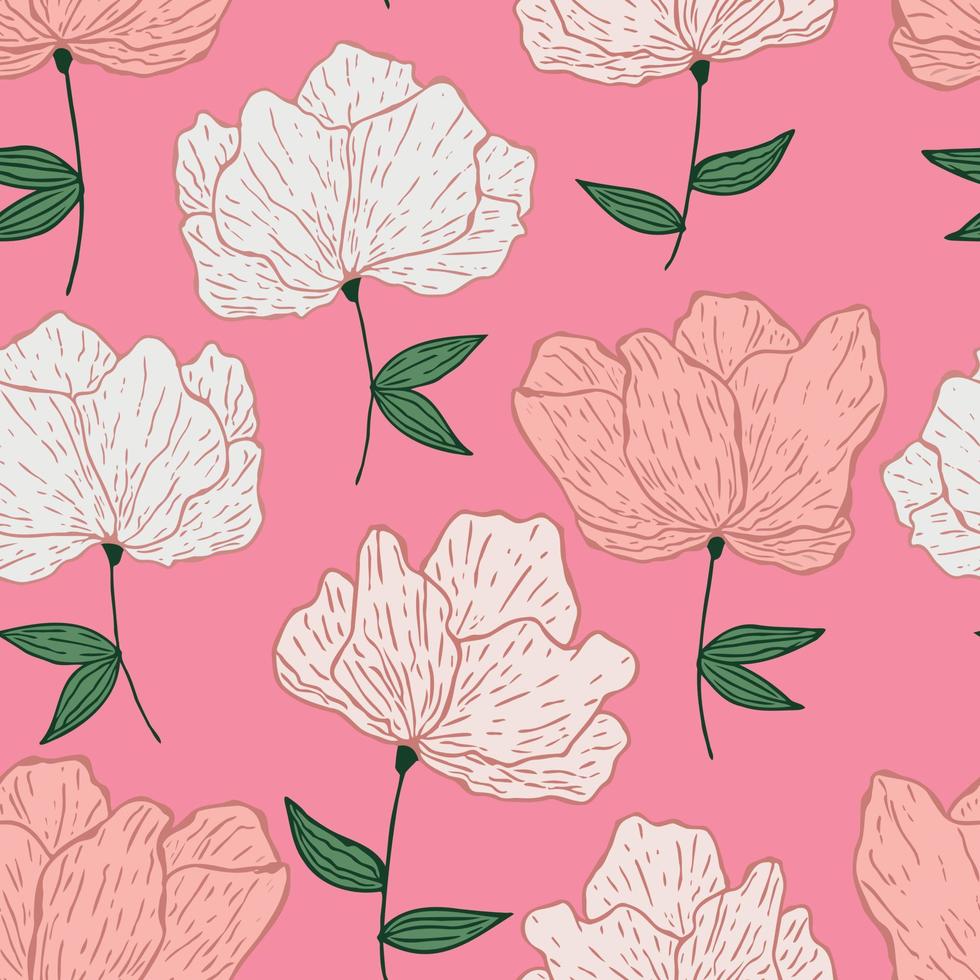 Seamless pattern with spring flowers and leaves. Hand drawn background ...