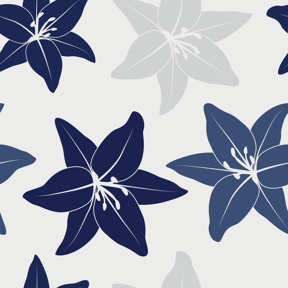 Beautifull tropical lily flowers and leaves seamless pattern design. Tropical leaves, monstera leaf seamless floral pattern background. Trendy brazilian illustration vector