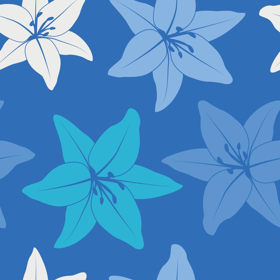Beautifull tropical lily flowers and leaves seamless pattern design. Tropical leaves, monstera leaf seamless floral pattern background. Trendy brazilian illustration vector