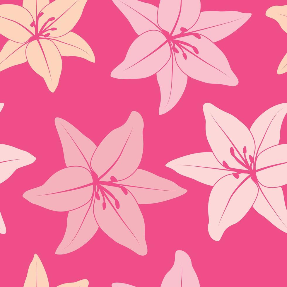 hermoso lirio tropical flores y hojas diseño de patrones sin fisuras. hojas tropicales, fondo de patrón floral transparente de hoja de monstera. ilustración brasileña de moda vector