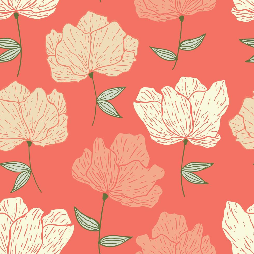 Seamless pattern with spring flowers and leaves. Hand drawn background. floral pattern for wallpaper or fabric. Botanic Tile. vector