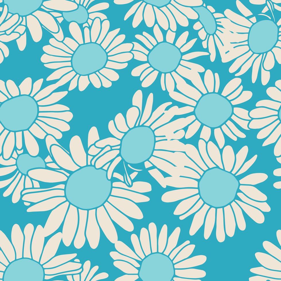 Modern chamomile flowers seamless pattern design. Seamless pattern with spring flowers and leaves. Hand drawn background. floral pattern for wallpaper or fabric. Botanic Tile. vector