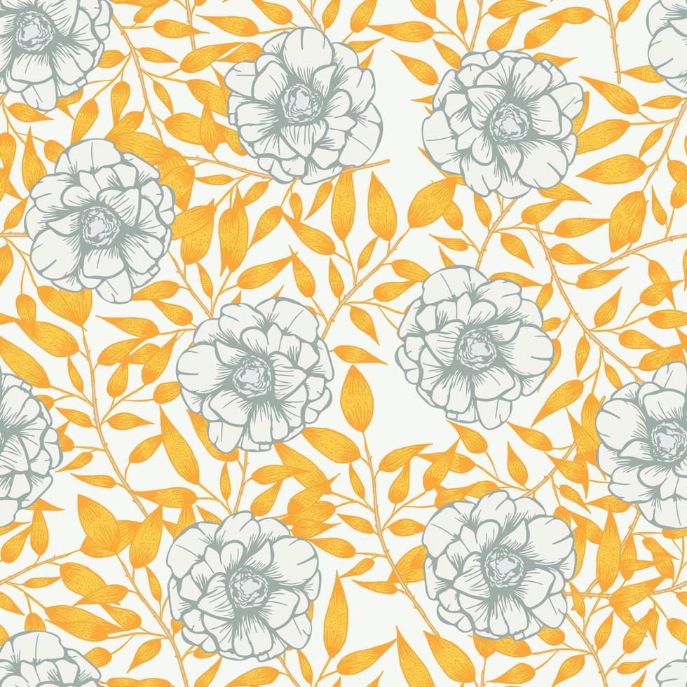 Modern tropical flowers seamless pattern design. Seamless pattern with spring flowers and leaves. Hand drawn background. floral pattern for wallpaper or fabric. Botanic Tile. vector