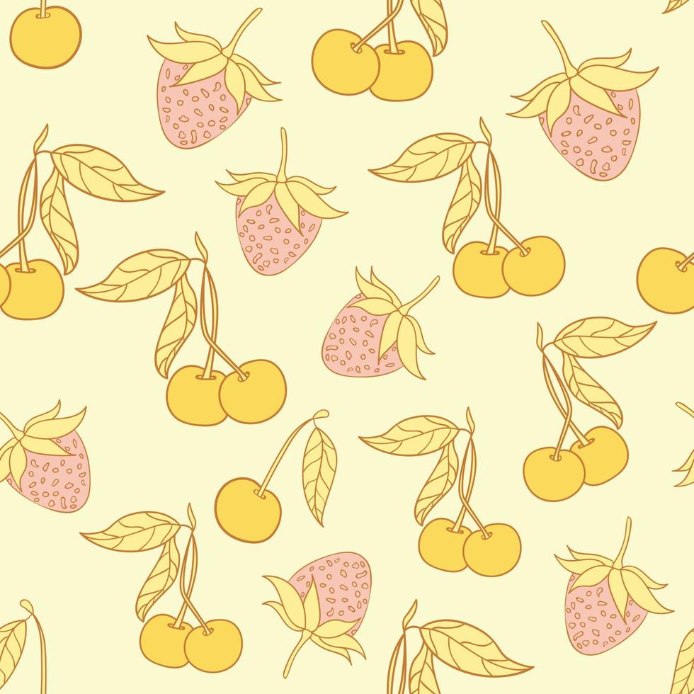 Cherry and strawberry seamless pattern design. Beautifull tropical berries seamless pattern design. Tropical fruites and leaves seamless pattern background. vector