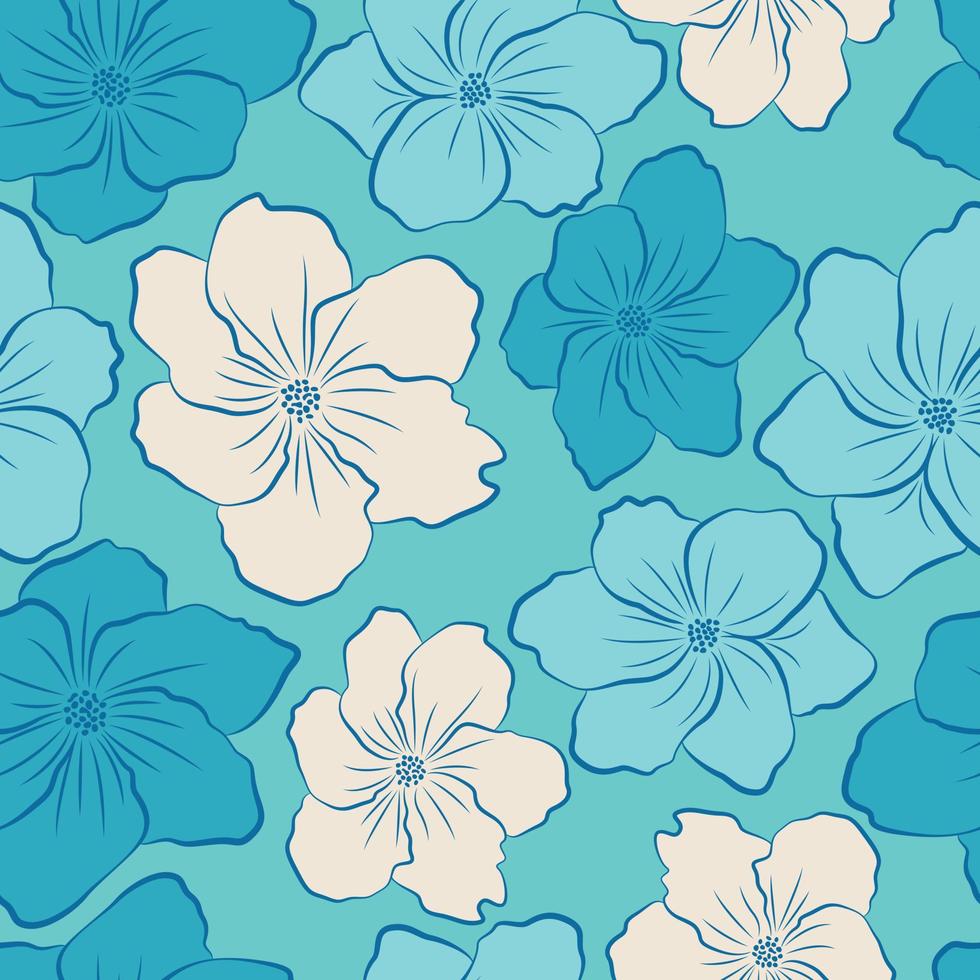 diseño de patrones sin fisuras de flores tropicales modernas. de patrones sin fisuras con flores y hojas de primavera. fondo dibujado a mano. patrón floral para papel tapiz o tela. azulejo botánico. vector