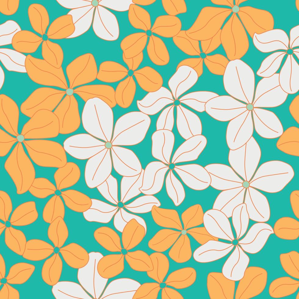 diseño de patrones sin fisuras de flores tropicales modernas. de patrones sin fisuras con flores y hojas de primavera. fondo dibujado a mano. patrón floral para papel tapiz o tela. azulejo botánico. vector