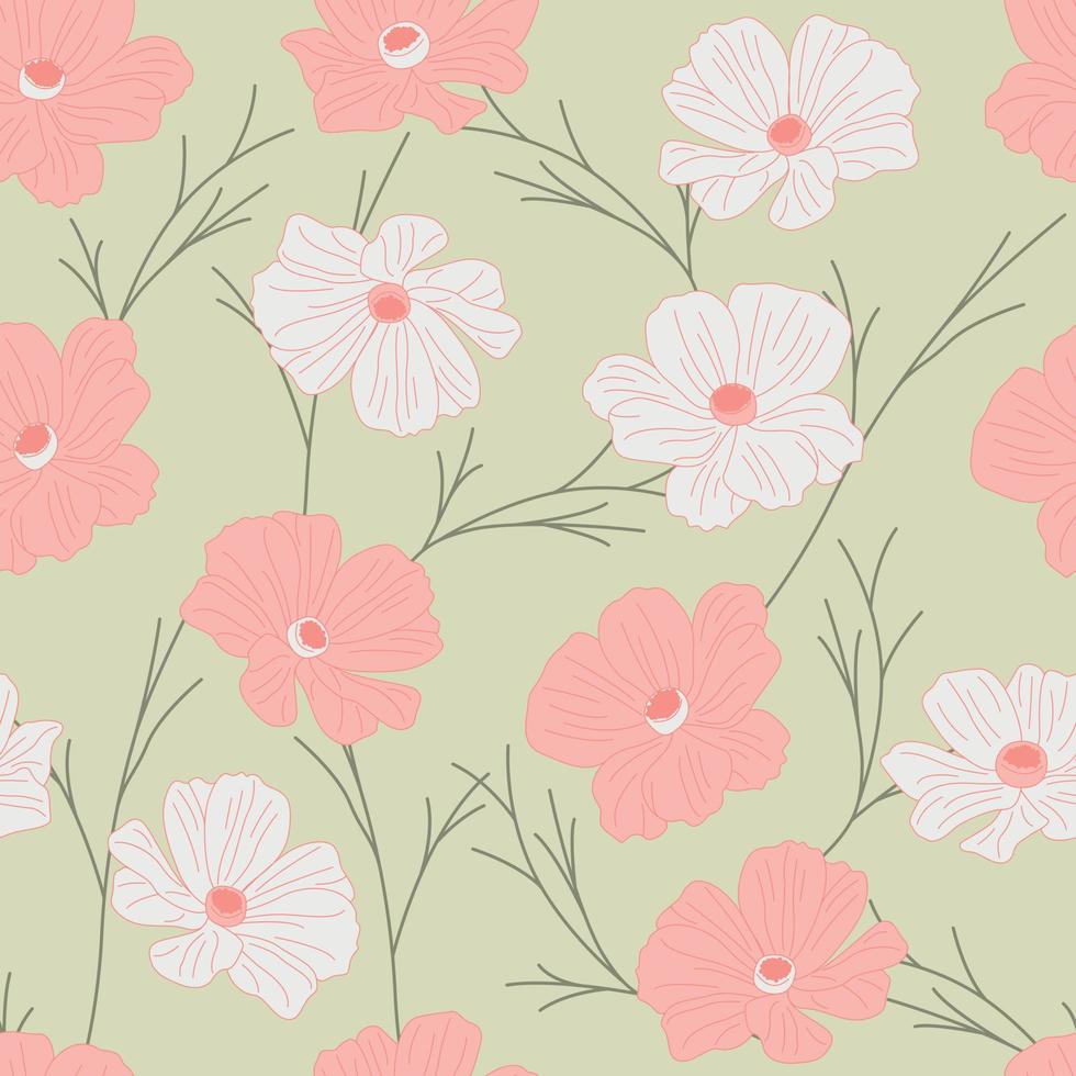 Modern tropical flowers seamless pattern design. Seamless pattern with spring flowers and leaves. Hand drawn background. floral pattern for wallpaper or fabric. Botanic Tile. vector