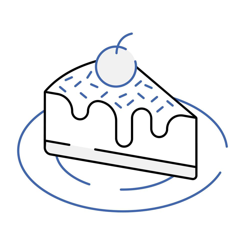 An outline isometric icon of cake slice vector