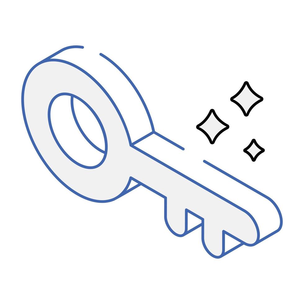 An icon of magic key in isometric style vector