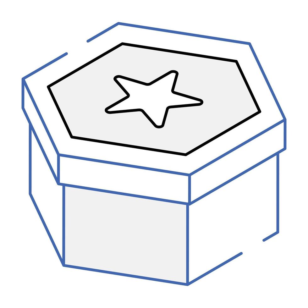 icono isométrico de moda de la caja de estrellas vector