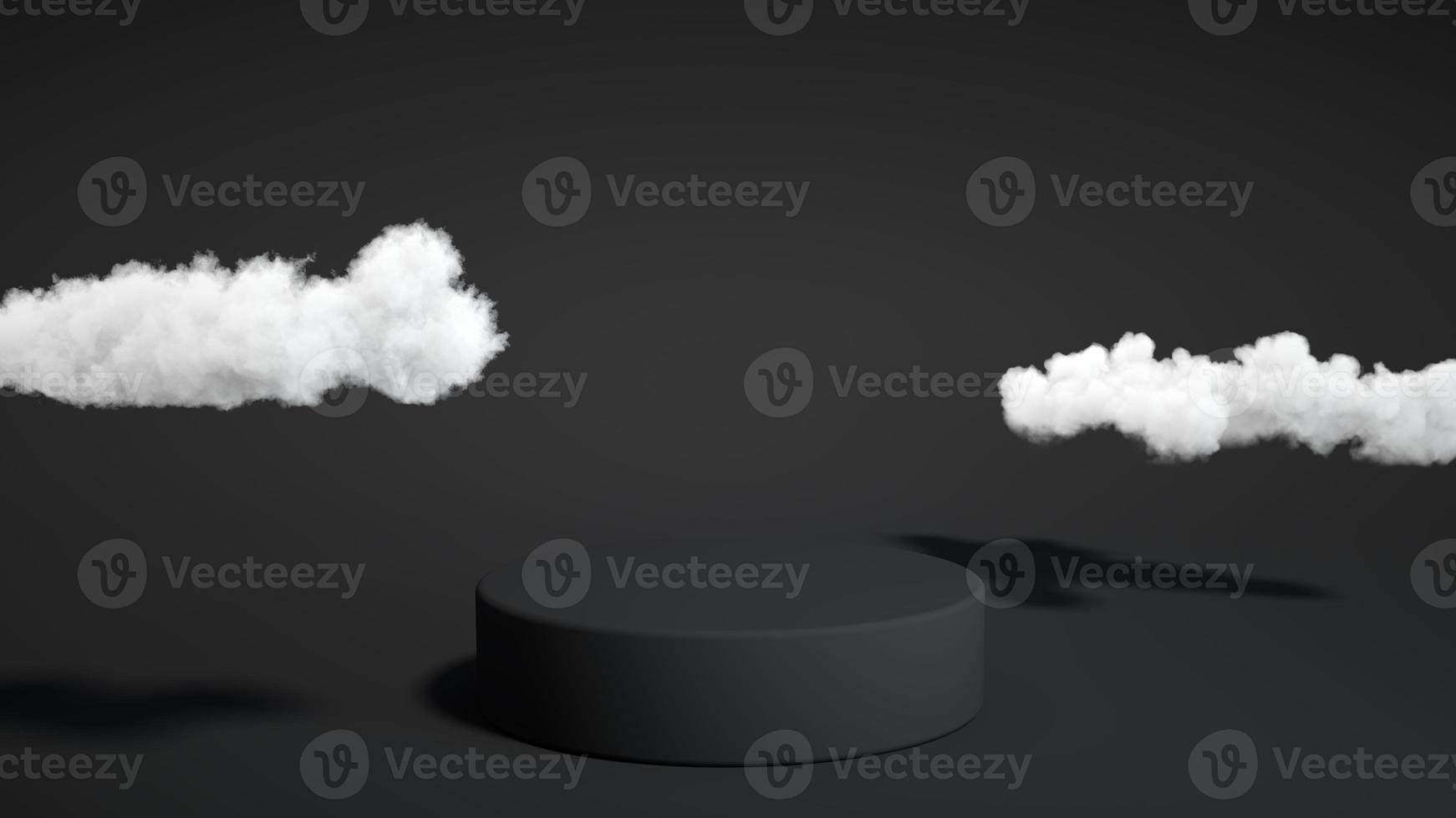 Black podium with cloud on dark background. Product display stand. Insert your product. 3d rendering. photo