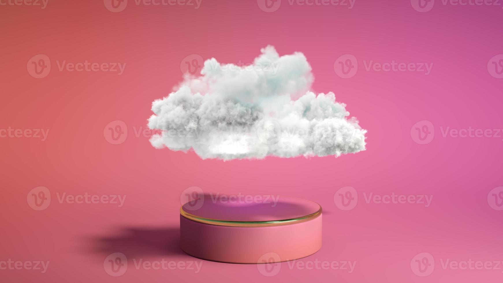Pink podium with cloud on pink background. Product display stand. Insert your product. 3d rendering. photo