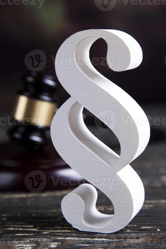 Mallet, Law, legal code and scales of justice concept and paragraph sign photo