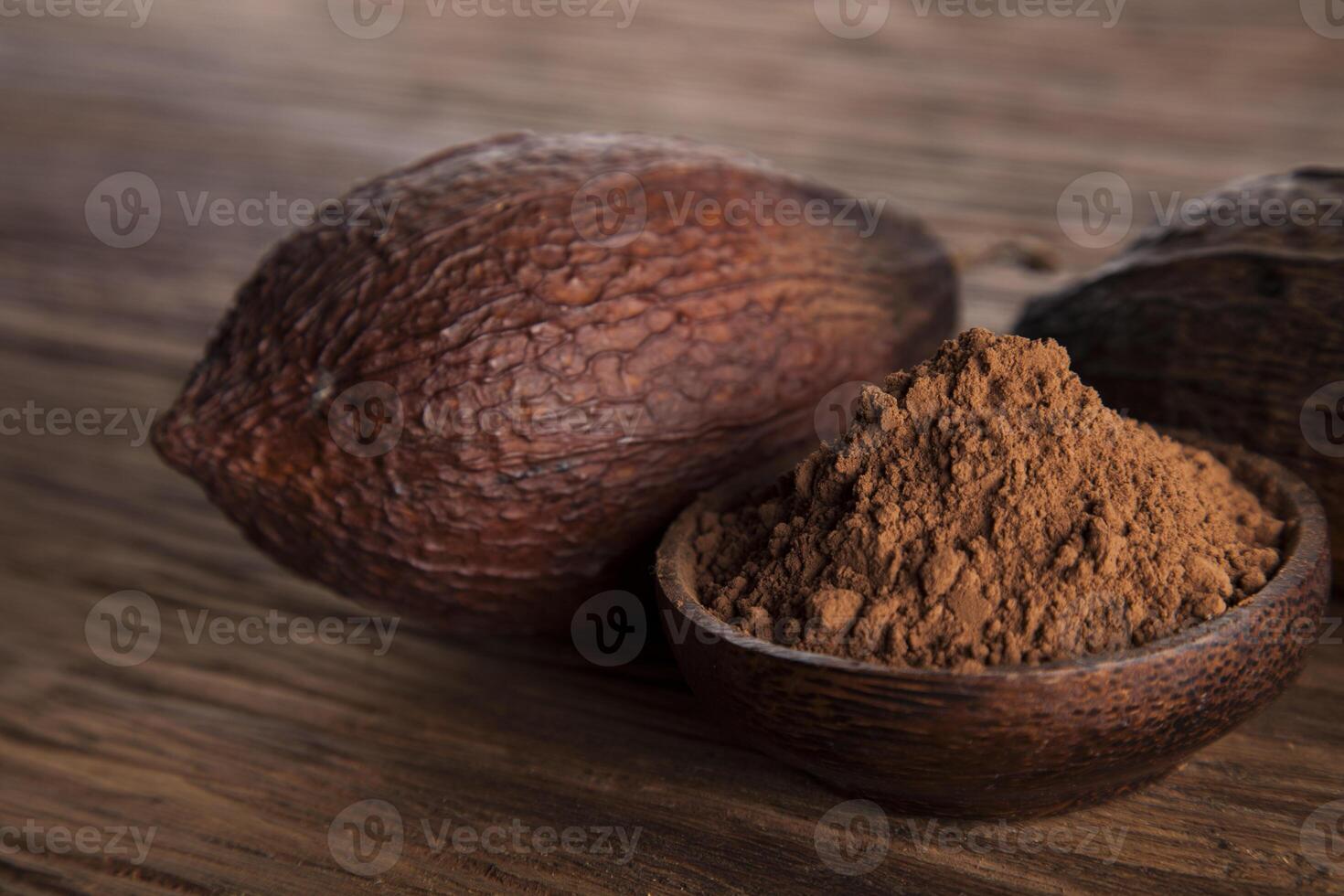 fondo de postre de cacao, polvo y alimentos aromáticos foto