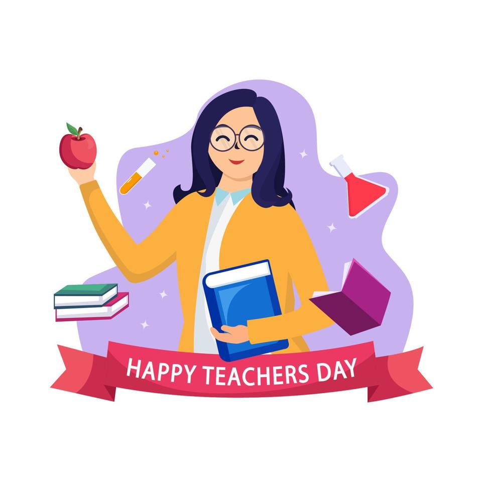 happy teacher's day, education concept. Flat vector template Style Suitable for Web Landing Page.