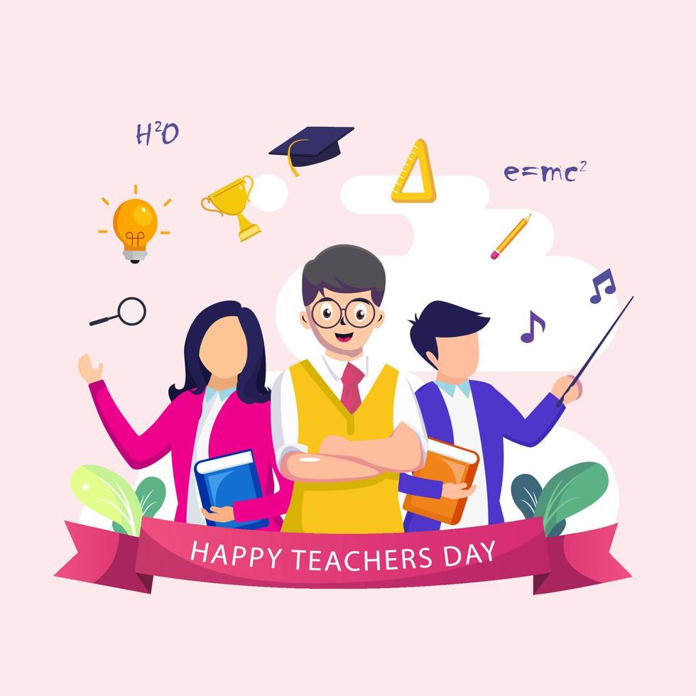 Happy Teacher's Day with A group of teachers from various fields gathers in teacher's day. Flat vector