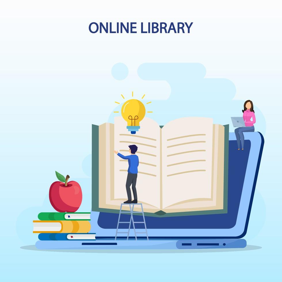 Online library concept, online library for education, online reference concept, book, literature or elearning. Flat vector