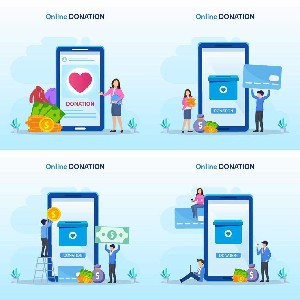 Online Donation Illustration. Charity and donation web poster, people donate money. vector