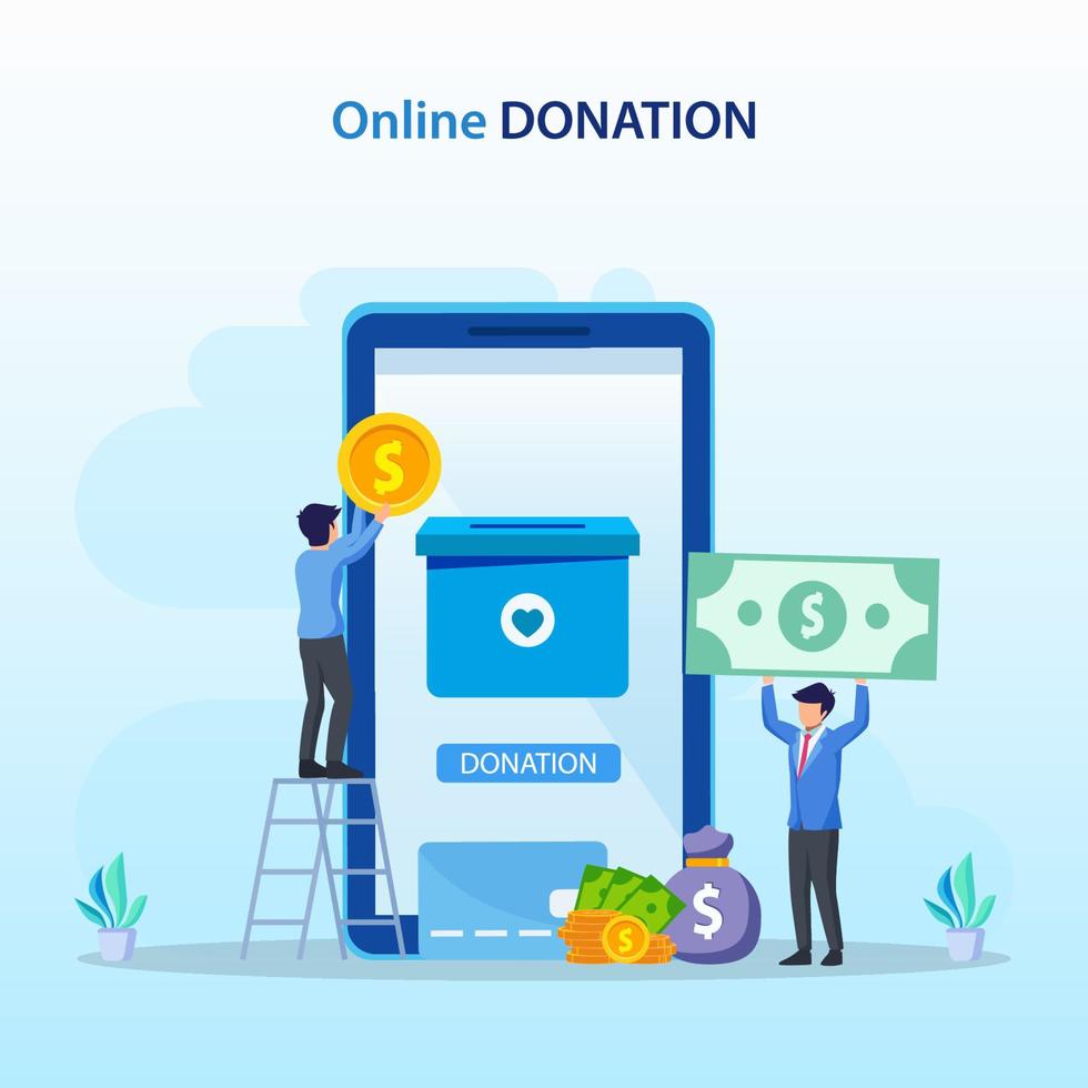 Online Donation Illustration. Charity and donation web poster, people donate money. vector