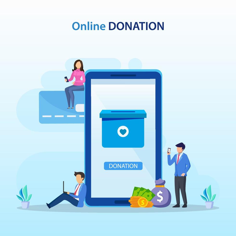 Online Donation Illustration. Charity and donation web poster, people donate money. vector