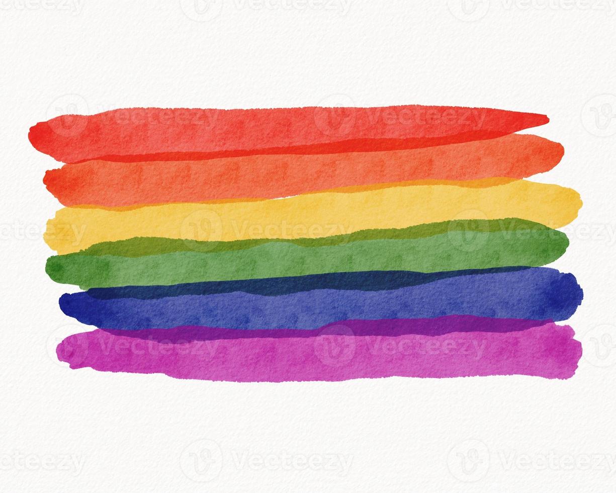 concepto de textura de acuarela del mes del orgullo lgbt. estilo de pincel de arco iris aislado sobre fondo blanco. foto