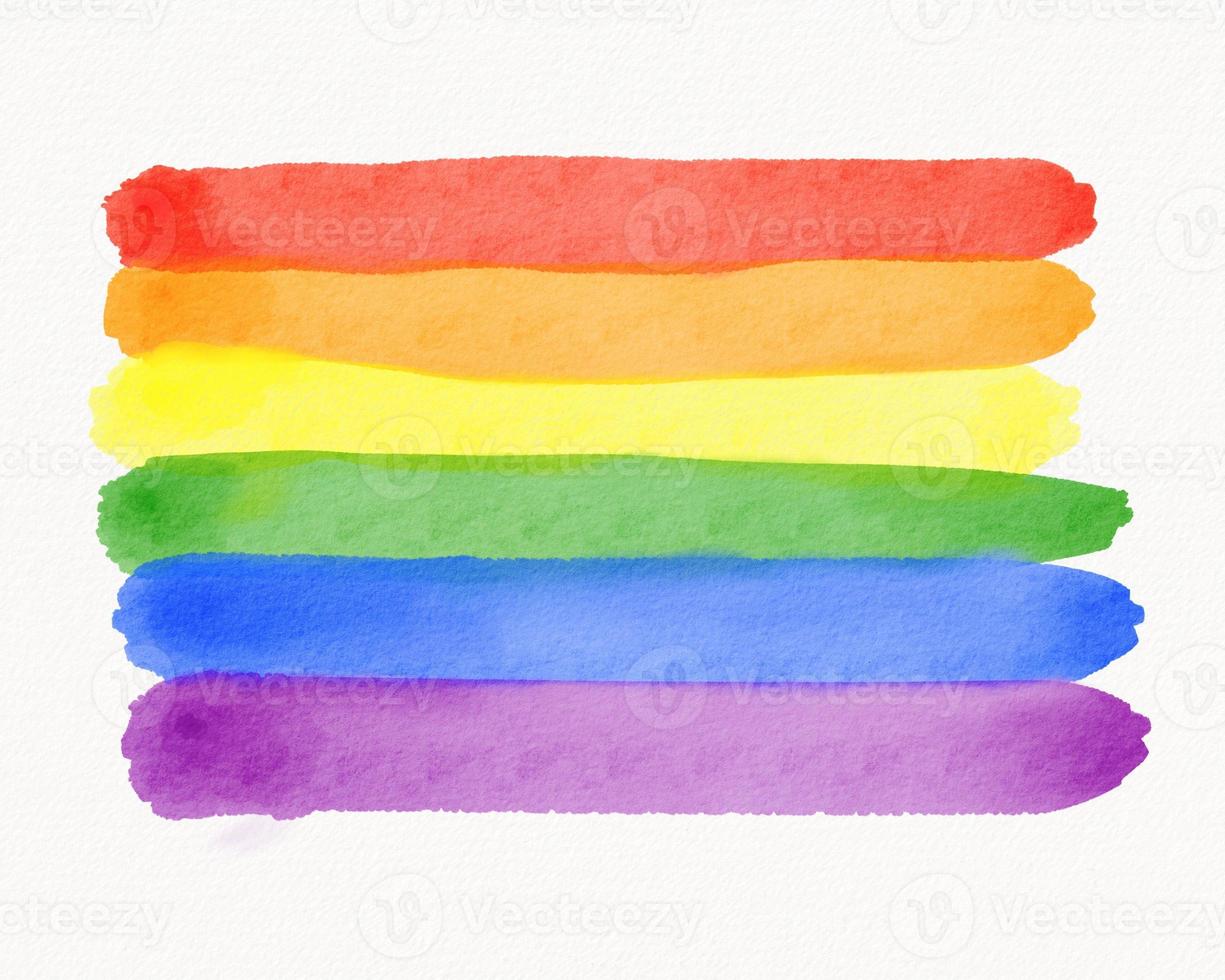 concepto de textura de acuarela del mes del orgullo lgbt. estilo de pincel de arco iris aislado sobre fondo blanco. foto