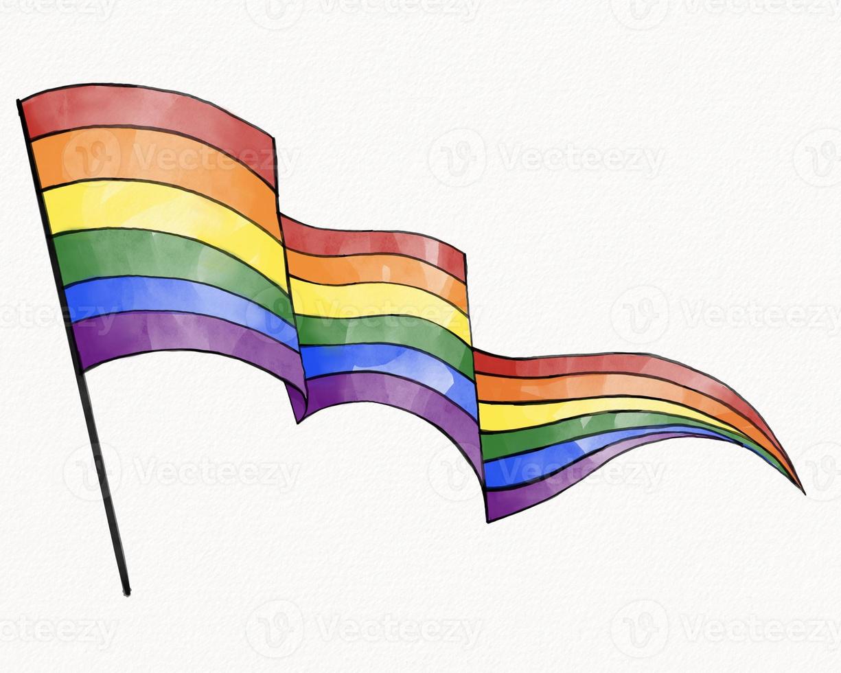 concepto de textura de acuarela del mes del orgullo lgbt. aislado de estilo de pincel de bandera de arco iris sobre fondo blanco. foto