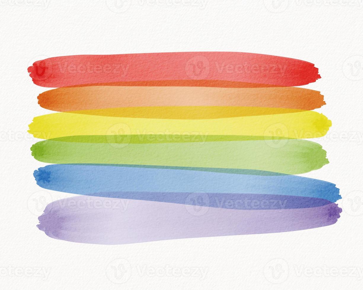 concepto de textura de acuarela del mes del orgullo lgbt. aislado de estilo de pincel de bandera de arco iris sobre fondo blanco. foto