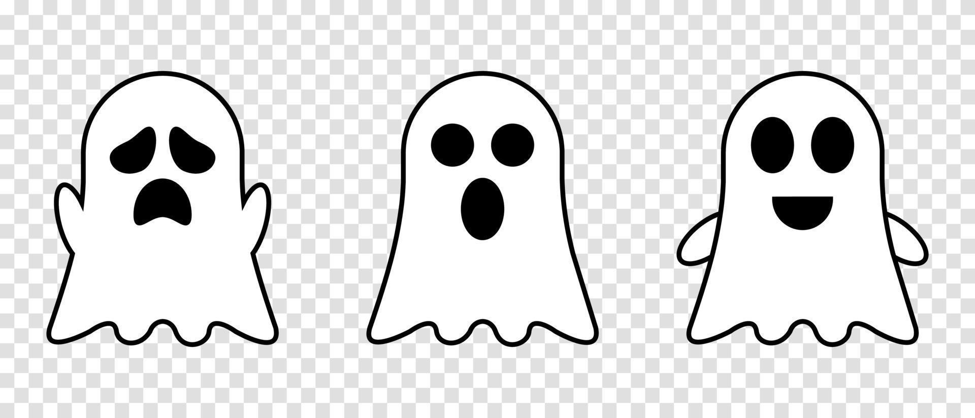 Cute ghosts outline doodle cartoon illustration. Ghosts coloring book page activity for kids and adults vector