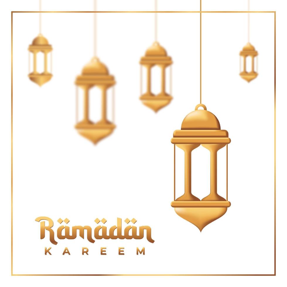 Ramadan Kareem vector card with 3d golden metal lanterns. Ramadan Kareem ads, flyer, invitation, greeting card. Islamic background. Vector illustration