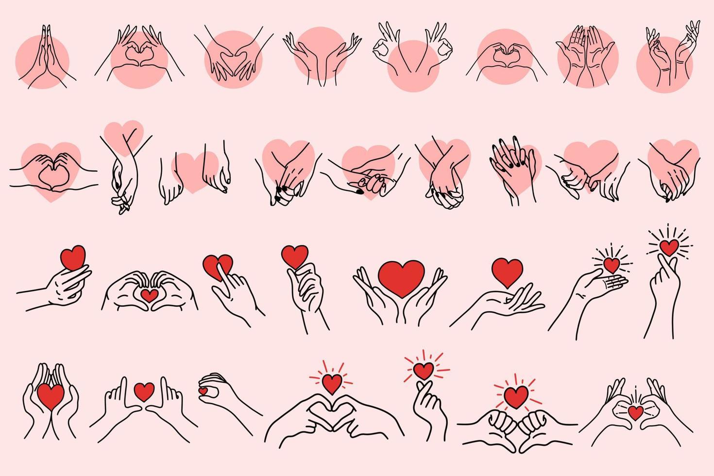 set mega Collection of Women Girl Hand Love Gesture with Hearth Flat line Art Clipart illustration vector