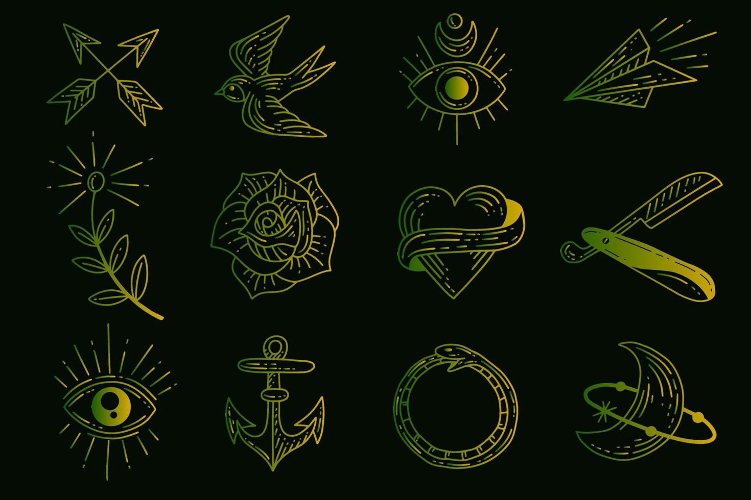 conjunto colección místico celestial simple minimalismo tatuaje clipart símbolo espacio garabato esotérico elementos vintage ilustración vector