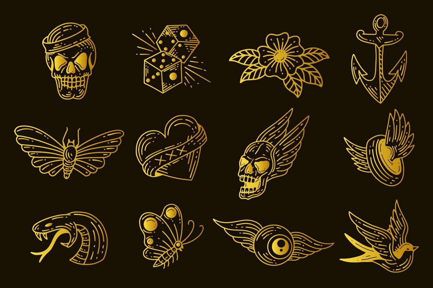 Set Collection Mystical Celestial Simple Minimalism Tattoo Clipart Symbol space doodle Esoteric elements vintage illustration vector
