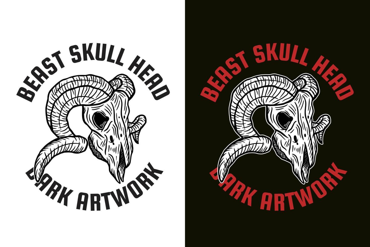 Set Dark illustration Beast Skull Bones Head Hand drawn Hatching Outline Symbol Tattoo Merchandise T-shirt Merch vintage vector