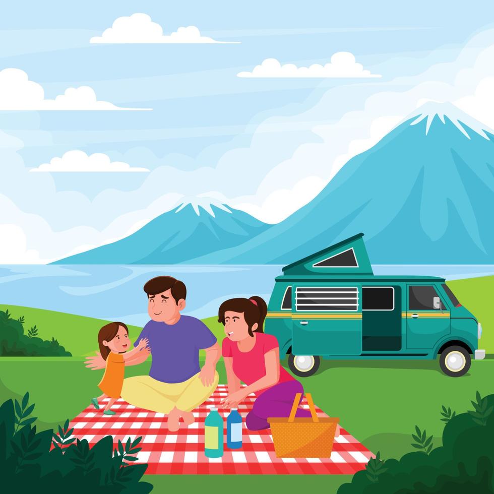 Family Camping Van Concept vector