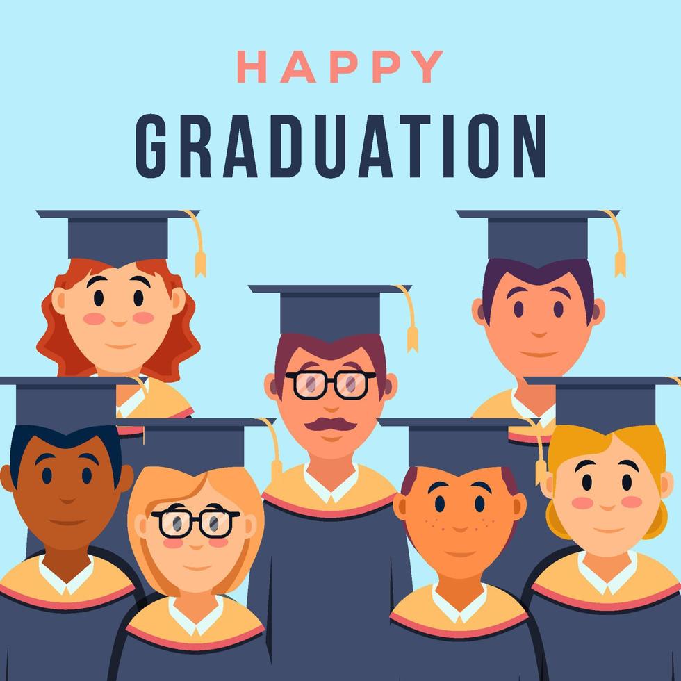 feliz graduación con ilustración de personaje plano vector