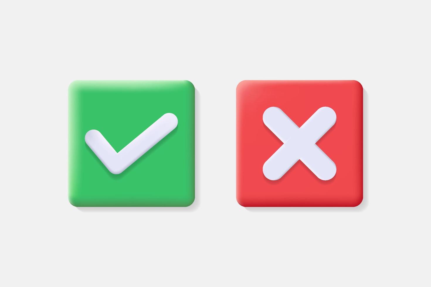 3d check mark button correct and wrong sign vector