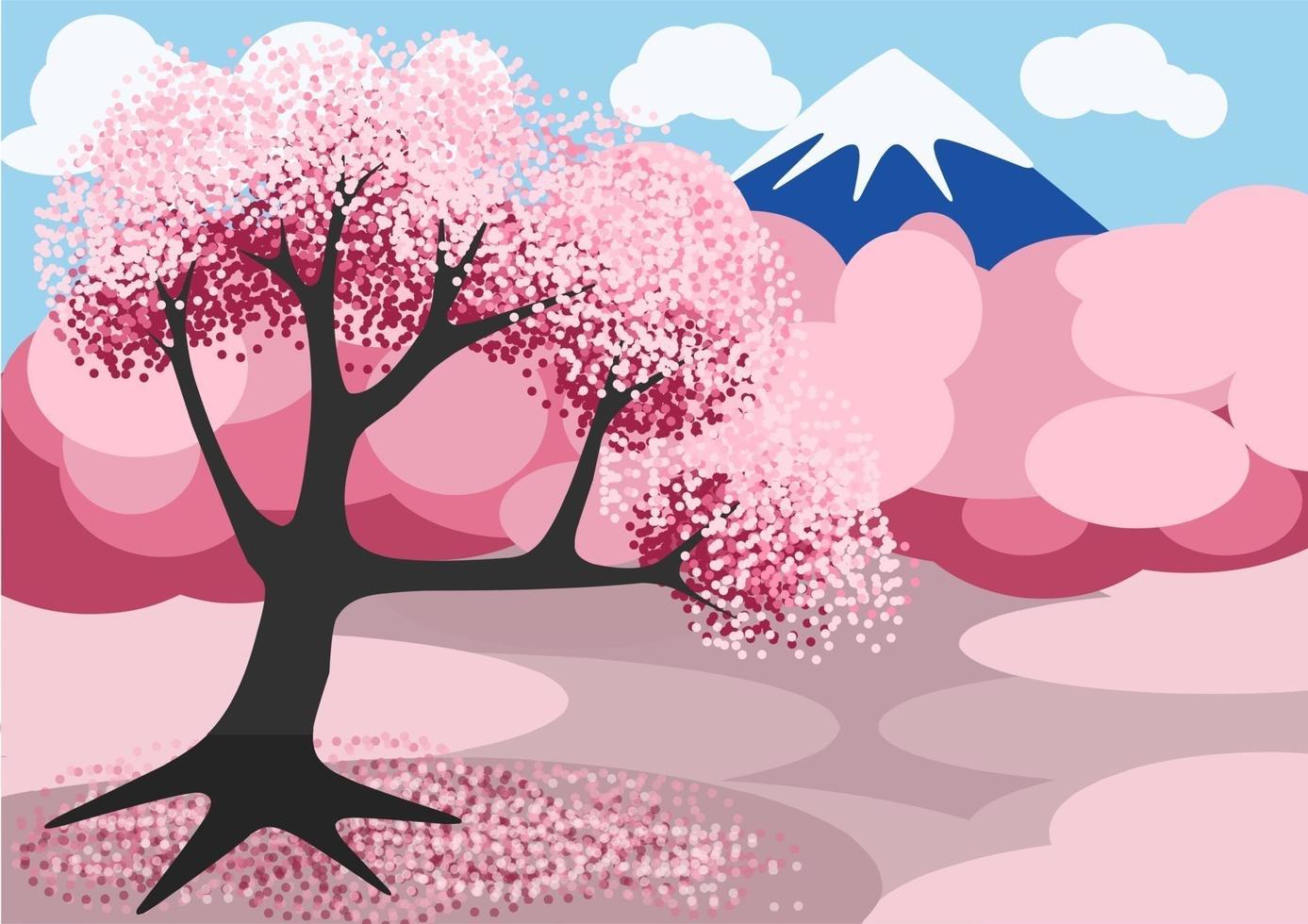 hermoso paisaje con tonos rosados de cerezos en flor vector