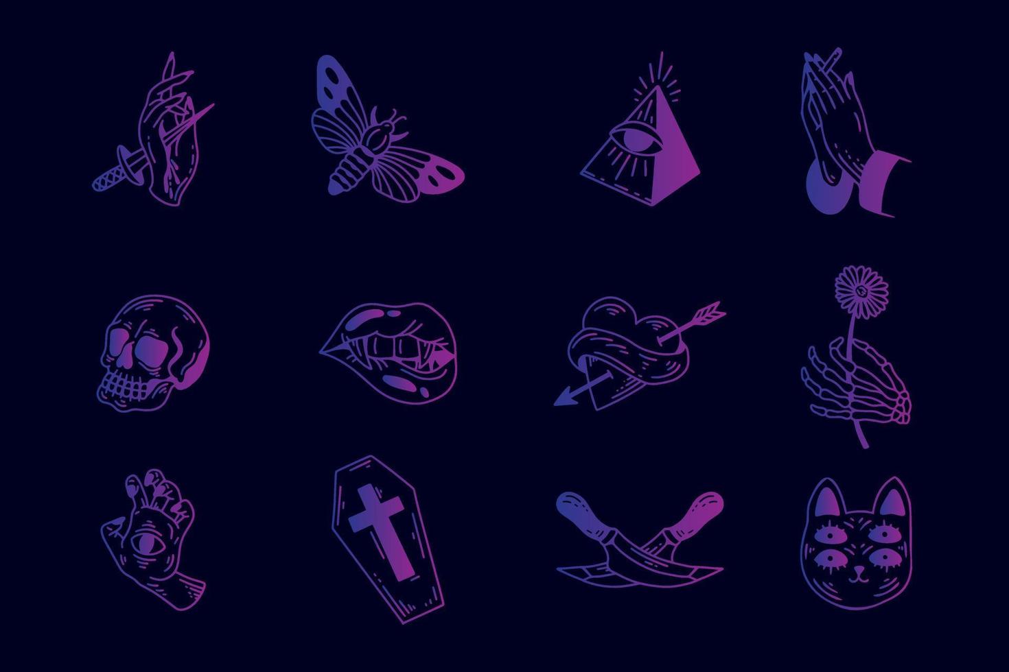 Set collection mystical celestial clipart symbol space doodle esoteric magic elements vintage illustration vector