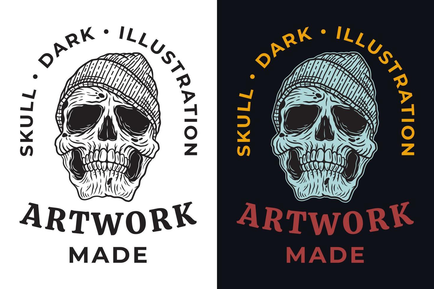 Set Skull with Hat Dark illustration Skull Bones Head Hand drawn Hatching Outline Symbol Tattoo Merchandise T-shirt Merch vintage vector