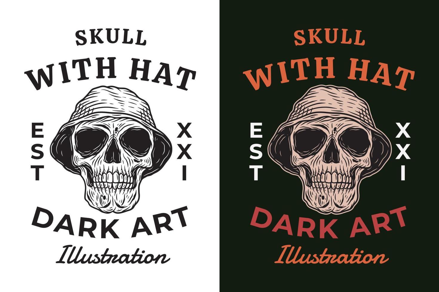 conjunto cráneo con sombrero oscuro ilustración cráneo huesos cabeza dibujado a mano eclosión contorno símbolo tatuaje mercancía camiseta merch vintage vector